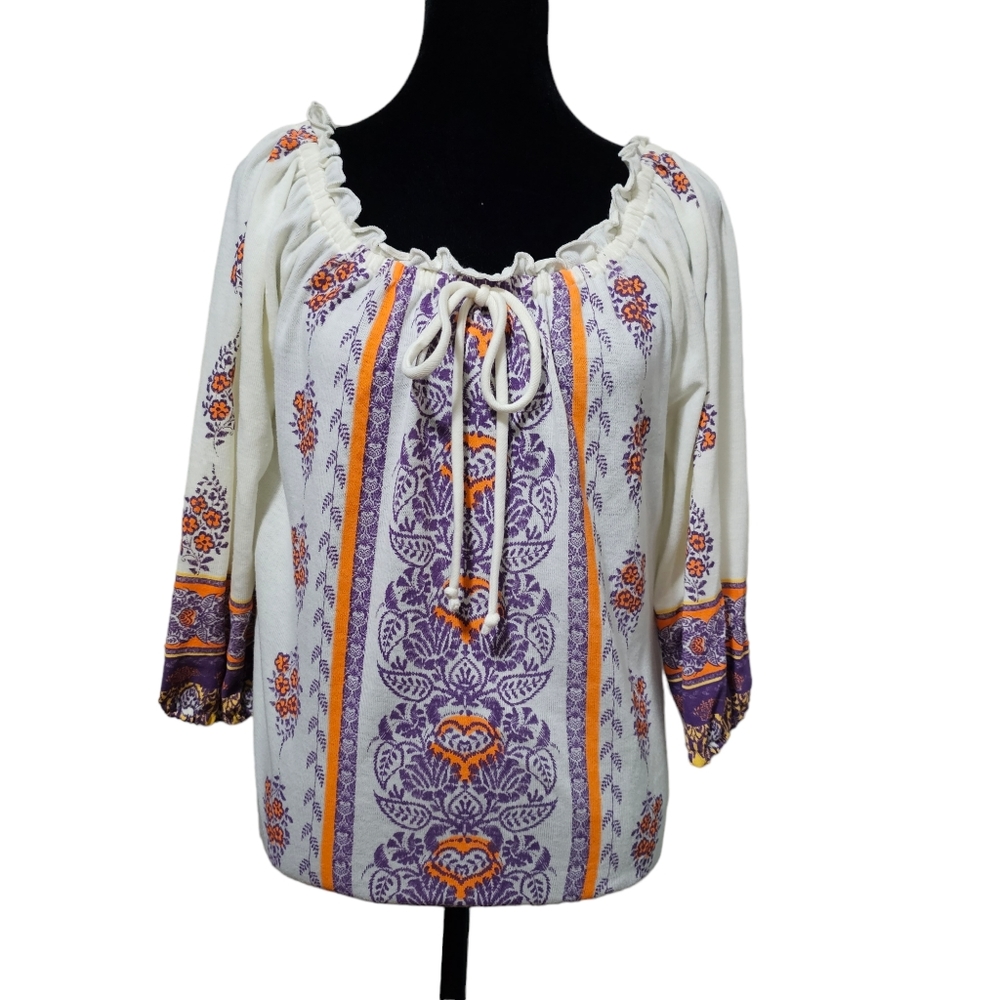 SELF ESTEEM Women's Peasant Style Top with Elastic Neckline M